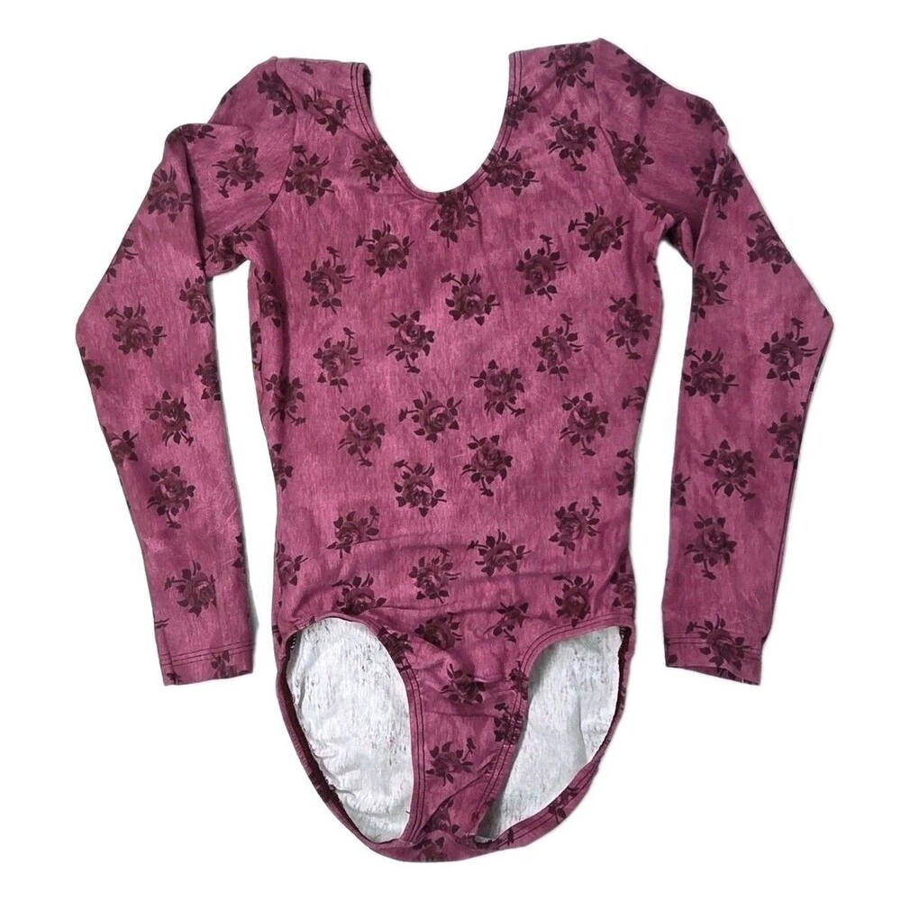GK Elite VTG 90s Vibe Muted Roses Washed Magenta LS Cotton Leotard Bodysuit AXS - Picture 3 of 10
